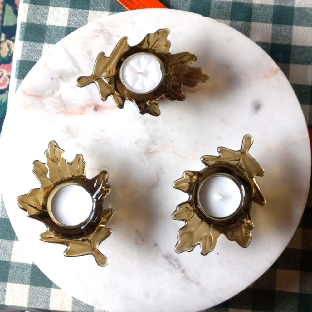 Three fall leaf style tea candle holders